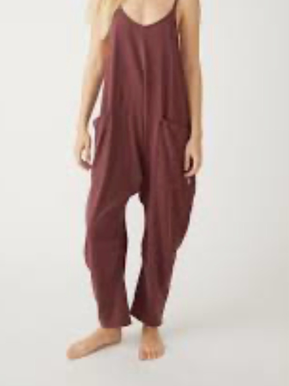 Free people burgundy jumpsuit with pockets